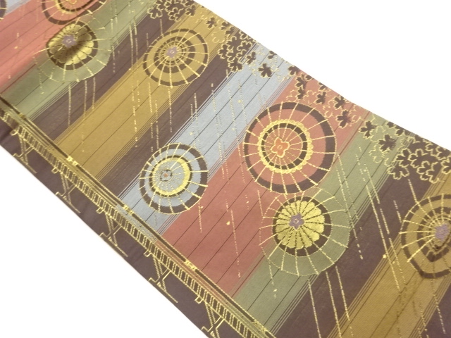 JAPANESE NAGOYA OBI / WOVEN FLOWER & SAKURA